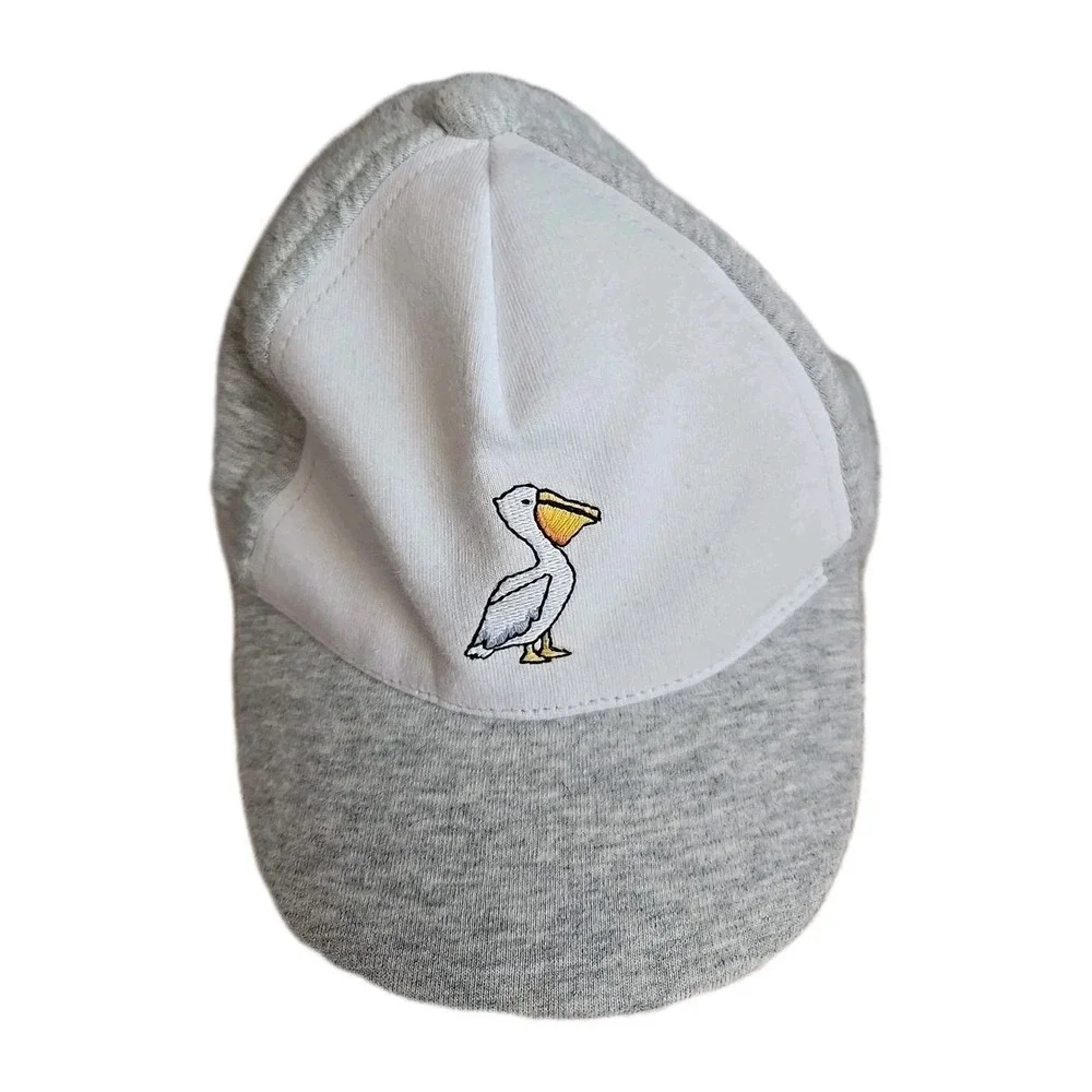 Janie and Jack Baby Cap Hat Size 0/3M Grey/White Cotton With‎ A Embroidered Duck
